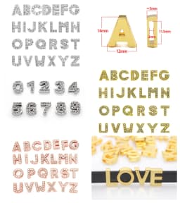 130pc/lot Hole 10mm Slide Letter DIY Slide Charm Alloy ENGLISH Alphabet Fit For 10MM Wristband Bracelet Jewelrys