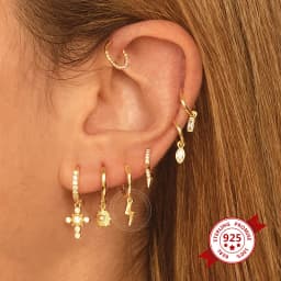 925 Sterling Silver Ear Needle Lightning Hoop Earrings For Women Girl Exquisite Pave Crystal Geometric Pendant Earrings