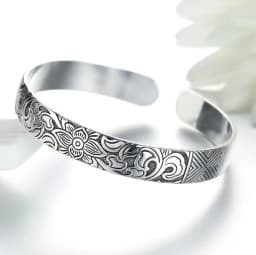 925 Sterling Silver Jewelry Retro Silver Leaf Black Bracelet Men Women New Jewelry Fashion Retro High-quality Bangles