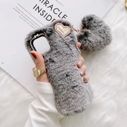 Luxury Love Pendant Phone Case For iPhone 15 Pro Max 14 13 12 11 X XS XR 8 7 6 6S Plus SE 2020 Cute Warm Winter Plush Fur Covers