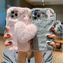 Luxury Love Pendant Phone Case For iPhone 15 Pro Max 14 13 12 11 X XS XR 8 7 6 6S Plus SE 2020 Cute Warm Winter Plush Fur Covers