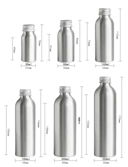 Aluminum Bottle 1oz 2oz 4/8oz 20/30/50/60/100ml/150/200/250ml,Empty Round Sliver Metal Bottle With Aluminum Cap Child Resistant