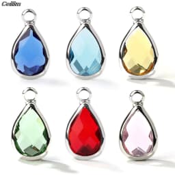 10pcs 14mm Crystal Birthstone Charms Silver Plated Small Water Drop Pendants Jewelry Accessories for Handmade Bracelet Making