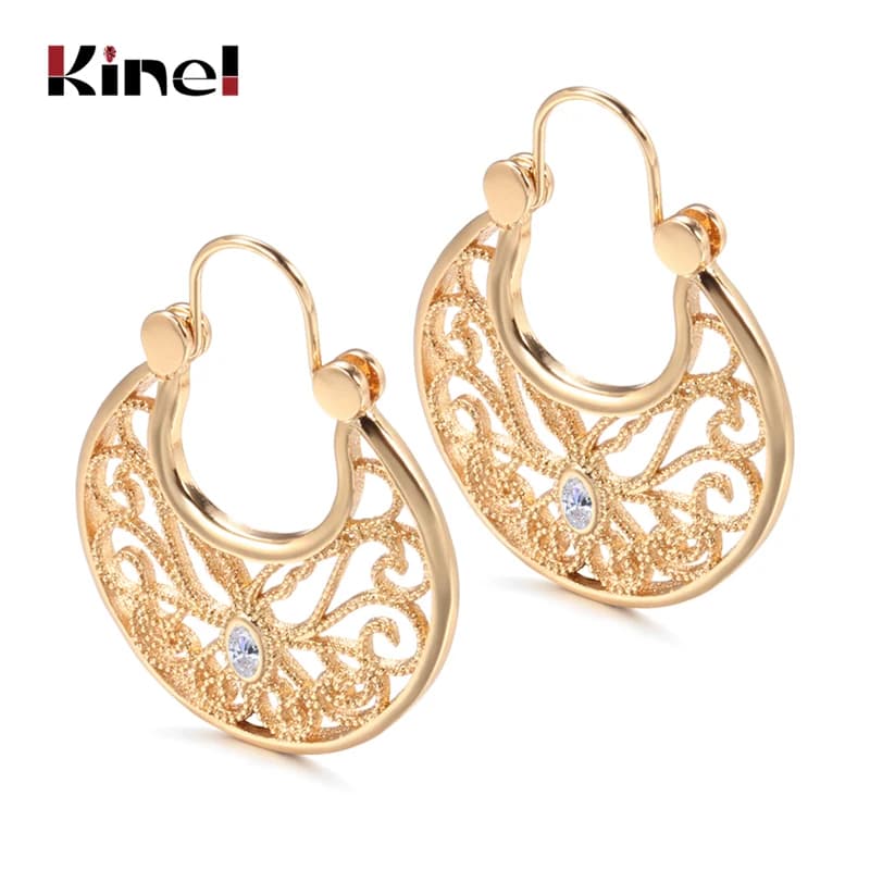 Kinel Earings Fashion Jewelry 2021 Ethnic Natural Zircon Flower Dangle Earrings for Women 585 Rose Gold Unusual Fine Jewelry
