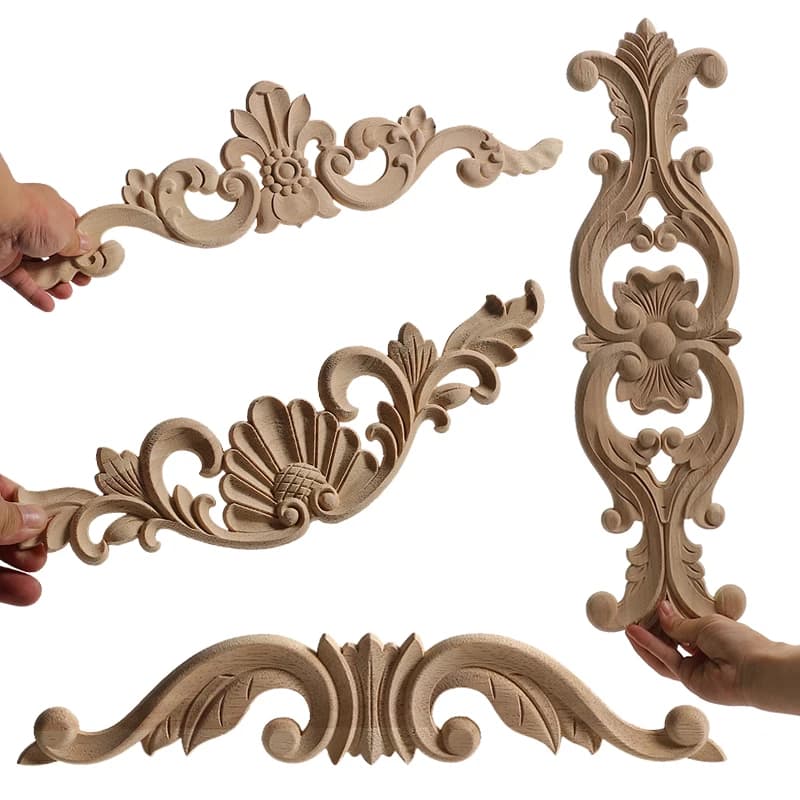 WMQE Unpainted Wood Carved Applique Beautiful Carving Decal Garden Fence for Home Furniture Wall Door Frame Cabinet Decor