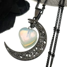 Black Color Stainless Steel Natural Stone Charm Necklace Women Moon Heart Necklace Valentines Jewelry Acero Inoxidable Joyeria