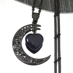 Black Color Stainless Steel Natural Stone Charm Necklace Women Moon Heart Necklace Valentines Jewelry Acero Inoxidable Joyeria