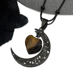 Black Color Stainless Steel Natural Stone Charm Necklace Women Moon Heart Necklace Valentines Jewelry Acero Inoxidable Joyeria