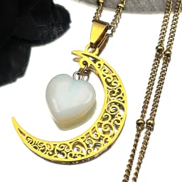 Black Color Stainless Steel Natural Stone Charm Necklace Women Moon Heart Necklace Valentines Jewelry Acero Inoxidable Joyeria