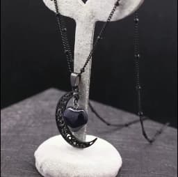 Black Color Stainless Steel Natural Stone Charm Necklace Women Moon Heart Necklace Valentines Jewelry Acero Inoxidable Joyeria