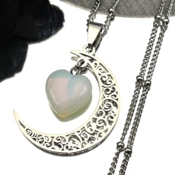Black Color Stainless Steel Natural Stone Charm Necklace Women Moon Heart Necklace Valentines Jewelry Acero Inoxidable Joyeria