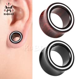 KUBOOZ High End Design White Line Wood Ear Piercing Plugs Gauges Expanders Fashion Body Jewelry Earring Tunnels Stretchers 2PCS