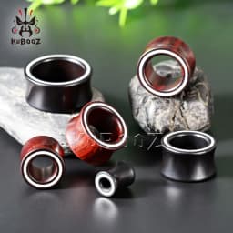 KUBOOZ High End Design White Line Wood Ear Piercing Plugs Gauges Expanders Fashion Body Jewelry Earring Tunnels Stretchers 2PCS