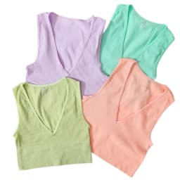 Deep V-Neck Wome Crop Top Solid Color Slim Fit Tank Stretchy Sleeveless Vest Casual Ribbed Knit Bra Top Low Cut Camisole M-XL