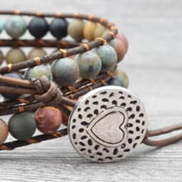 Milangirl Bohemia Jewelry Bracelets 6MM Matte Stone Wrap Leather Bracelets Vintage 3 Strands Multilayer Woven
