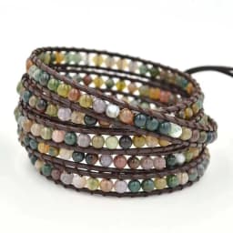 Milangirl Bohemia Jewelry Bracelets 6MM Matte Stone Wrap Leather Bracelets Vintage 3 Strands Multilayer Woven