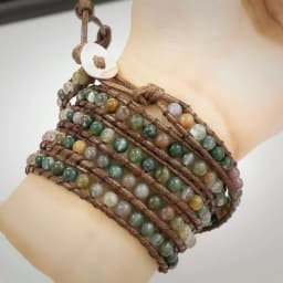 Milangirl Bohemia Jewelry Bracelets 6MM Matte Stone Wrap Leather Bracelets Vintage 3 Strands Multilayer Woven