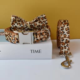 Leopard Print Bow Tie Dog Collar For Small Medium Large Dogs Custom Collars Engraved Nameplate Pet Supplies Necklace Animal 01