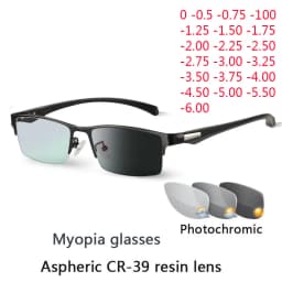 New Sun Photochromic Myopia Eyeglasses Optical Men Student Finished Myopia Eyewear Prescription Glasses Frame Half Rim -1.0 -4.0