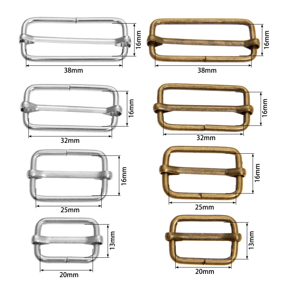 20pcs/lot Metal Square Ring Buckles Strap Slider Adjuster for Bags Garment Leather Accessories DIY Needlework