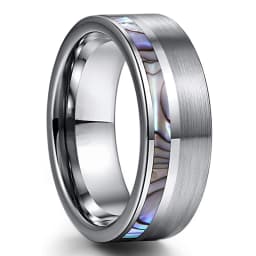 8mm Men's Rose Gold Color Stainless Steel Rings Hawaiian Koa Wood And Abalone Shell Opal Inlay Ring Men's Wedding Band Jewelry