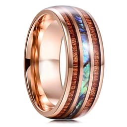 8mm Men's Rose Gold Color Stainless Steel Rings Hawaiian Koa Wood And Abalone Shell Opal Inlay Ring Men's Wedding Band Jewelry