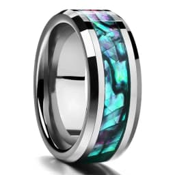 8mm Men's Rose Gold Color Stainless Steel Rings Hawaiian Koa Wood And Abalone Shell Opal Inlay Ring Men's Wedding Band Jewelry