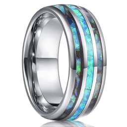 8mm Men's Rose Gold Color Stainless Steel Rings Hawaiian Koa Wood And Abalone Shell Opal Inlay Ring Men's Wedding Band Jewelry