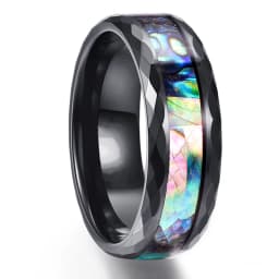 8mm Men's Rose Gold Color Stainless Steel Rings Hawaiian Koa Wood And Abalone Shell Opal Inlay Ring Men's Wedding Band Jewelry