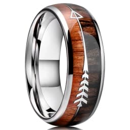 8mm Men's Rose Gold Color Stainless Steel Rings Hawaiian Koa Wood And Abalone Shell Opal Inlay Ring Men's Wedding Band Jewelry