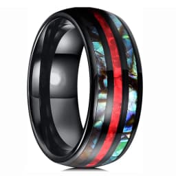 8mm Men's Rose Gold Color Stainless Steel Rings Hawaiian Koa Wood And Abalone Shell Opal Inlay Ring Men's Wedding Band Jewelry
