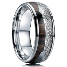 8mm Men's Rose Gold Color Stainless Steel Rings Hawaiian Koa Wood And Abalone Shell Opal Inlay Ring Men's Wedding Band Jewelry