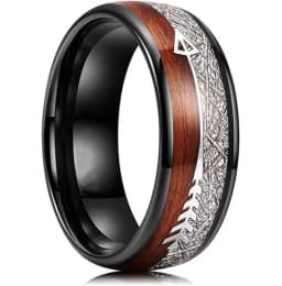 8mm Men's Rose Gold Color Stainless Steel Rings Hawaiian Koa Wood And Abalone Shell Opal Inlay Ring Men's Wedding Band Jewelry