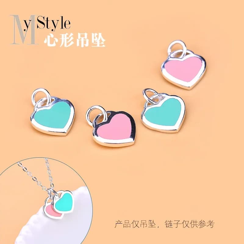 925 Sterling Silver Peach Heart Necklace Blue Heart Pink Heart Pendant women's necklace hand woven jewelry DIY accessories coupl