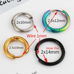10pcs Stainless Steel Hoop Earrings 2.0mm 2.5mm Ear Ring for Men Women Gold Color Black Colorful Round Circle Earring Wholesale