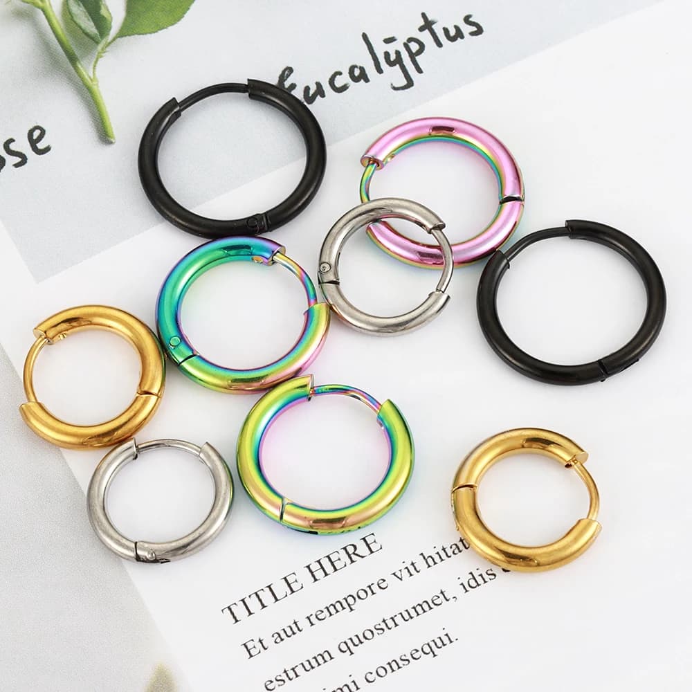 10pcs Stainless Steel Hoop Earrings 2.0mm 2.5mm Ear Ring for Men Women Gold Color Black Colorful Round Circle Earring Wholesale