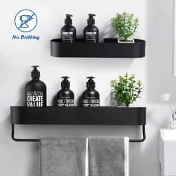 Nordic Bathroom Shelf Rack No Drill Wall Mounted Shelves Bath Towel Holder Black Shower Storage Basket Bathroom Accessories