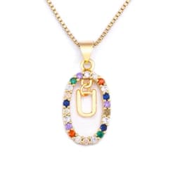 Nidin New Hot Sale Colorful 26 Letters A - Z Initial Alphabet Pendant Long Chain Necklace Name Jewelry Women Accessories Gift