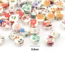 30pcs 0.8cm Mix Flat Round Shape Flower Patterns Ceramic Porcelain Loose Crafts Beads Lot for Jewelry Making DIY Findings