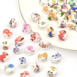 30pcs 0.8cm Mix Flat Round Shape Flower Patterns Ceramic Porcelain Loose Crafts Beads Lot for Jewelry Making DIY Findings