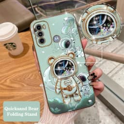 Quicksand Astronaut Plating Phone Holder Case For Motorola Moto G60 G53 G50 G42 G30 G20 G22 G52 E20 Plus G9 Play G8 Power Cover