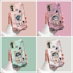 Quicksand Astronaut Plating Phone Holder Case For Motorola Moto G60 G53 G50 G42 G30 G20 G22 G52 E20 Plus G9 Play G8 Power Cover