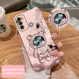 Quicksand Astronaut Plating Phone Holder Case For Motorola Moto G60 G53 G50 G42 G30 G20 G22 G52 E20 Plus G9 Play G8 Power Cover