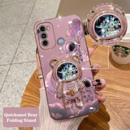 Quicksand Astronaut Plating Phone Holder Case For Motorola Moto G60 G53 G50 G42 G30 G20 G22 G52 E20 Plus G9 Play G8 Power Cover