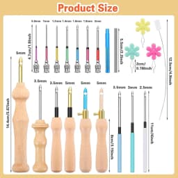 13PCS Embroidery Punch Needle Kits Sewing Wooden Handle Embroidery Pen Rug Hooking Tool for DIY Stitching Craft Embellishment