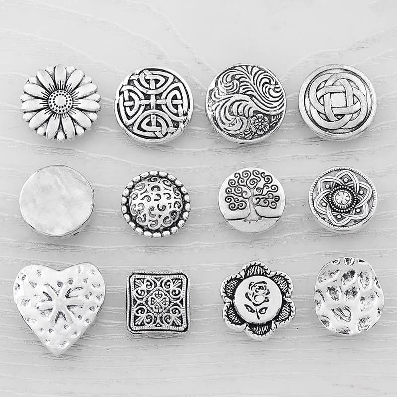 20 x Tibetan Silver Metal Button Beads Flower Heart Round Sewing for Leather Craft Clothes Bags
