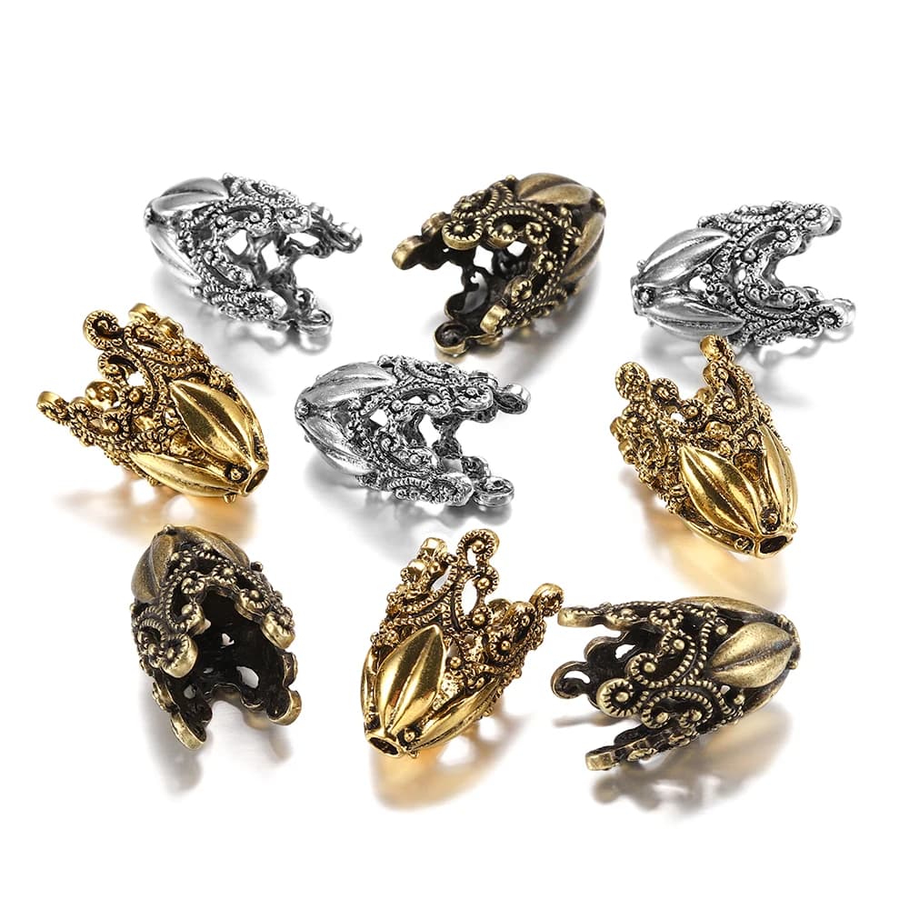 2 Pcs/set Gold Alloy Hollow Flower Beads Caps End Cap Connectors For Necklace Earrings DIY Jewelry Making Components Supplies