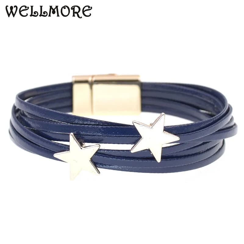 WELLMORE Leather Bracelets for Women Simple Star Multilayer Wide Wrap Bracelet 6 Size 18 Colors Female Jewelry Wholesales