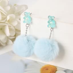 1Pair Cute Stud Earrings Multicolours Bear Candy Charms Resin Crafts with Puffer Ball Fashion Jewelry Gift