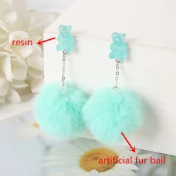 1Pair Cute Stud Earrings Multicolours Bear Candy Charms Resin Crafts with Puffer Ball Fashion Jewelry Gift